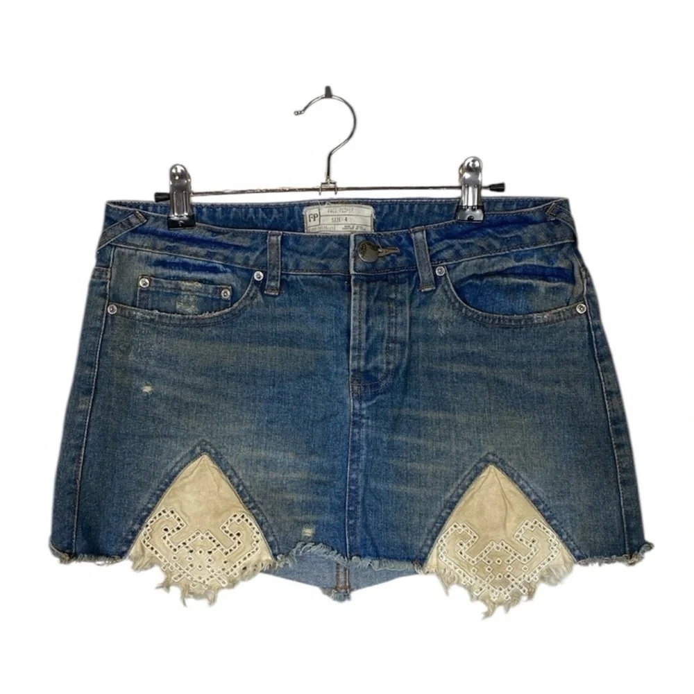 Free People Y2K Handkerchif Classic Blue Denim Pants #0079 - Picture 2 of 5